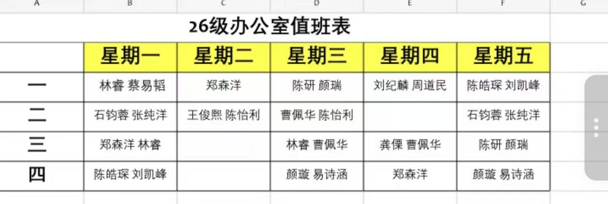 26级办公室值班表原始图片